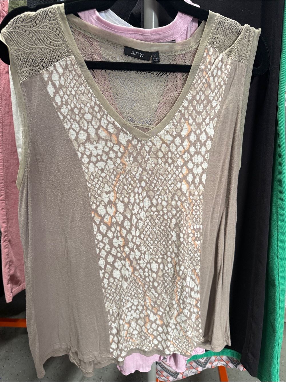 Apt. 9 Taupe Snake-Print Lace-Shoulder Tank